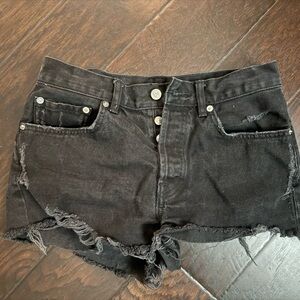 All Saints Mai Distressed Black Jean Shorts Size 27 (run like 26)